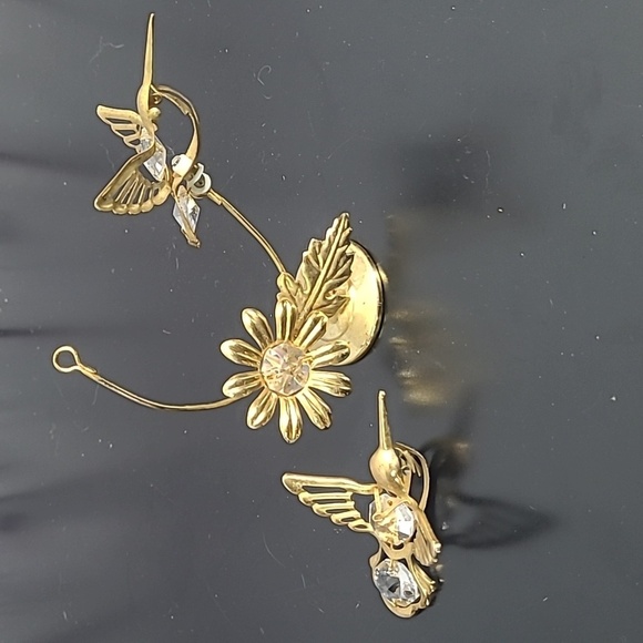 HUMMINGBIRD AUSTRIAN CRYSTAL MASCOT  LITE CATCHER WITH FLOWERS 24KT GOLD PLATED - Picture 12 of 16